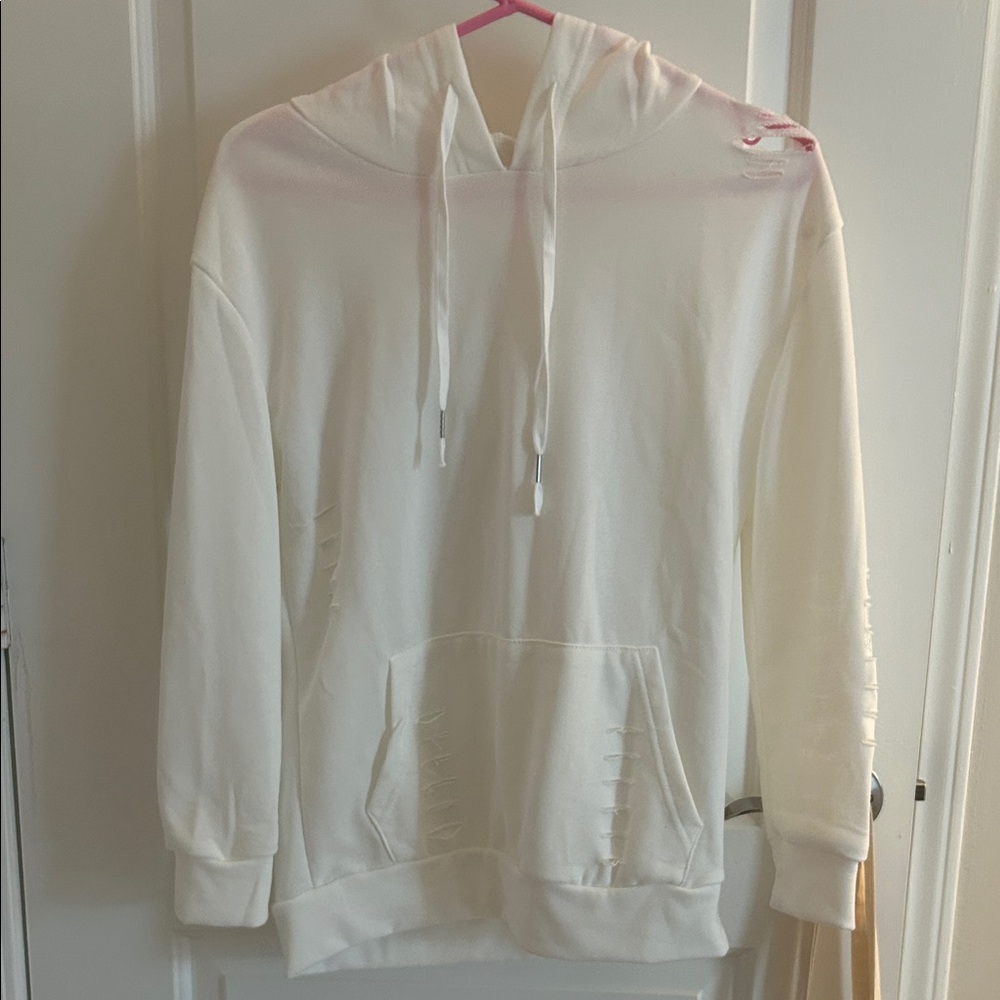 White Cool Distressed Lightweight Hoodie